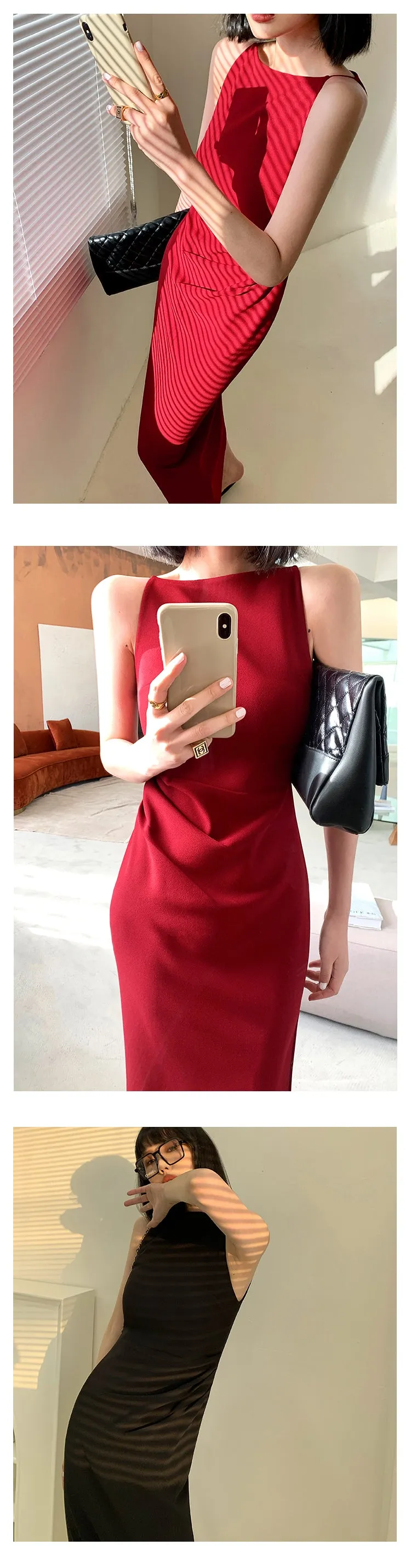 New spring and summer light luxury one-shoulder high-end slit dress- Tiomo red