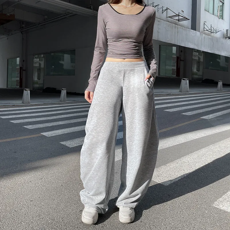 Nukty-shop clothes American Street Sports Style Split Pleated Lace-up Casual Pants Women's Loose Slimming Pocket Versatile Sweatpants