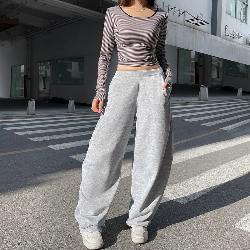 Nukty-shop clothes American Street Sports Style Split Pleated Lace-up Casual Pants Women's Loose Slimming Pocket Versatile Sweatpants