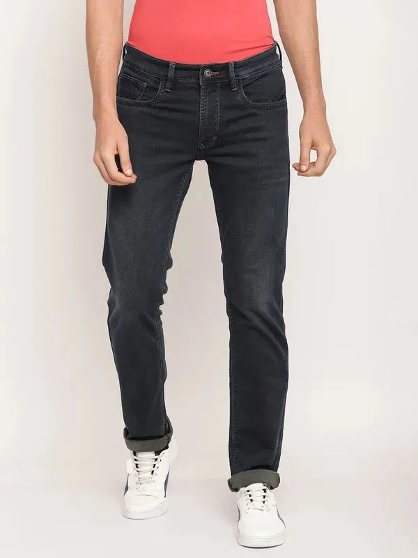 Octave Men Navy Blue Low Distress Stretchable Jeans