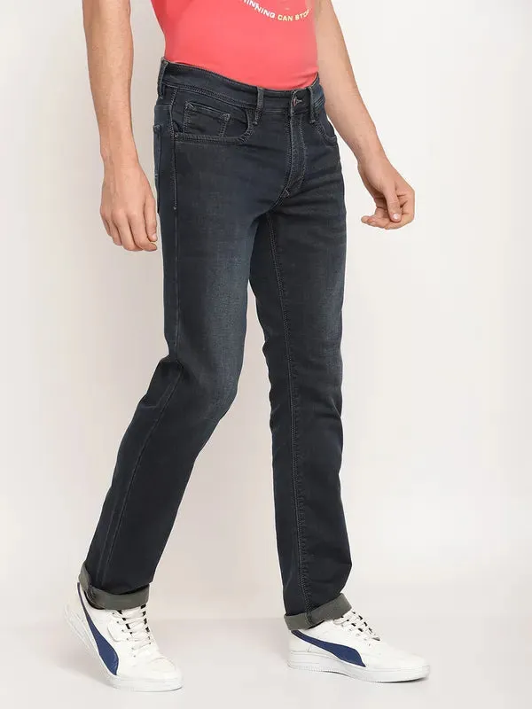 Octave Men Navy Blue Low Distress Stretchable Jeans