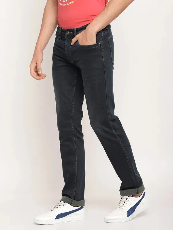 Octave Men Navy Blue Low Distress Stretchable Jeans