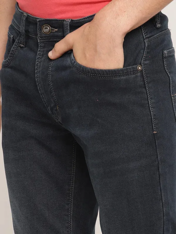 Octave Men Navy Blue Low Distress Stretchable Jeans