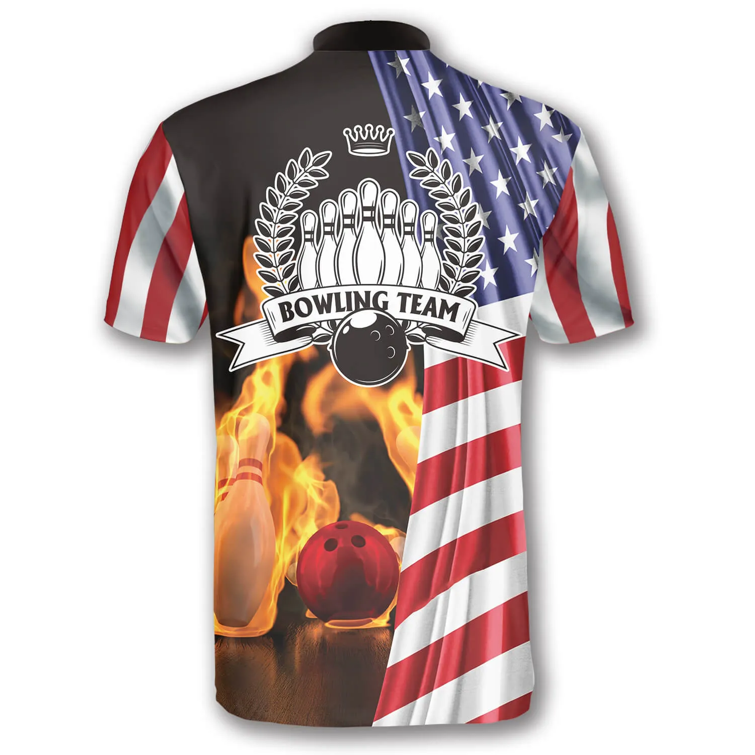 On Fire US Flag Custom Bowling Jerseys for Men, Flag American Bowling Shirt, Flag Shirt