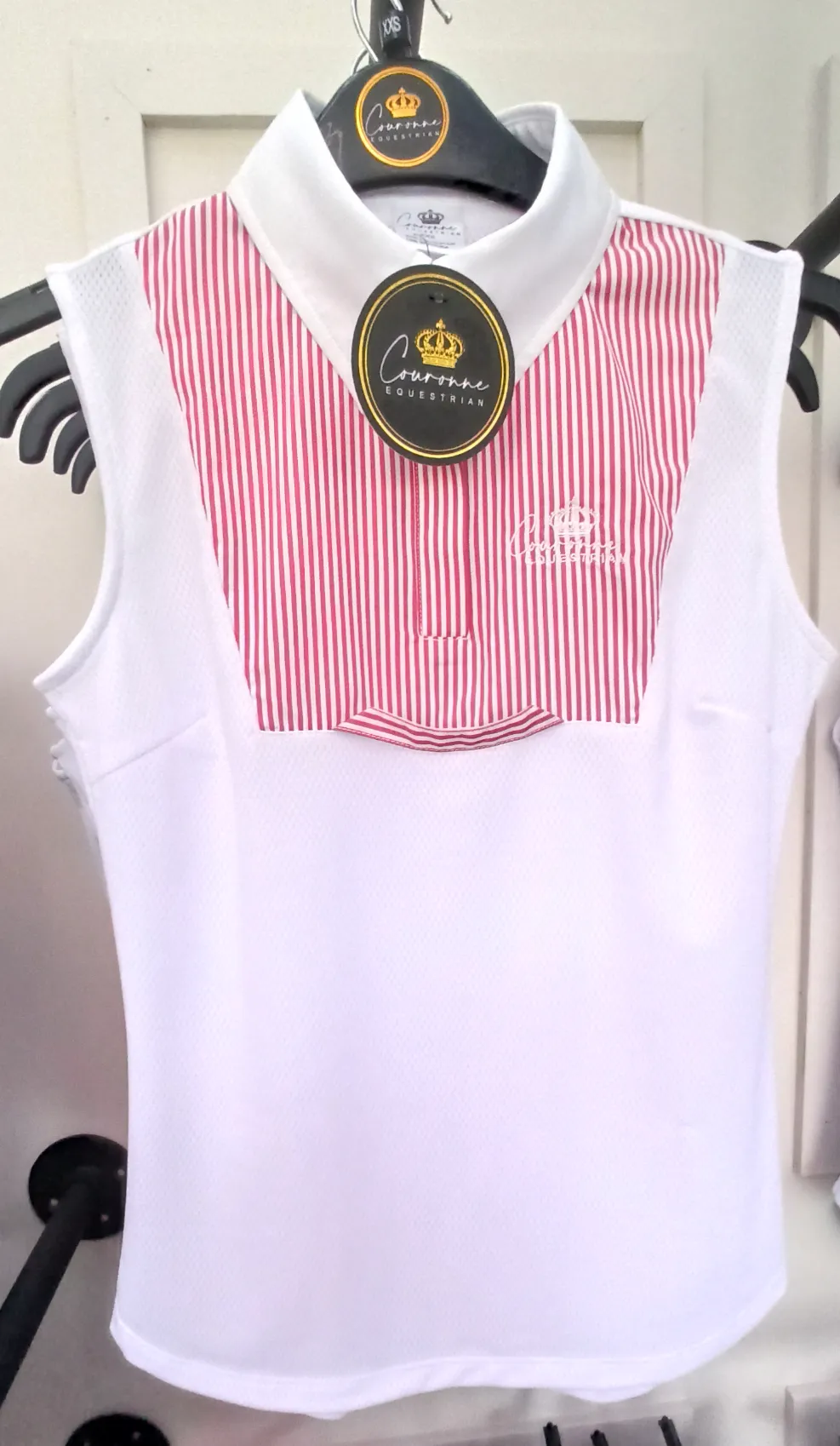 Ophelia Sleeveless Competition Shirt- Red & White Pinstripe