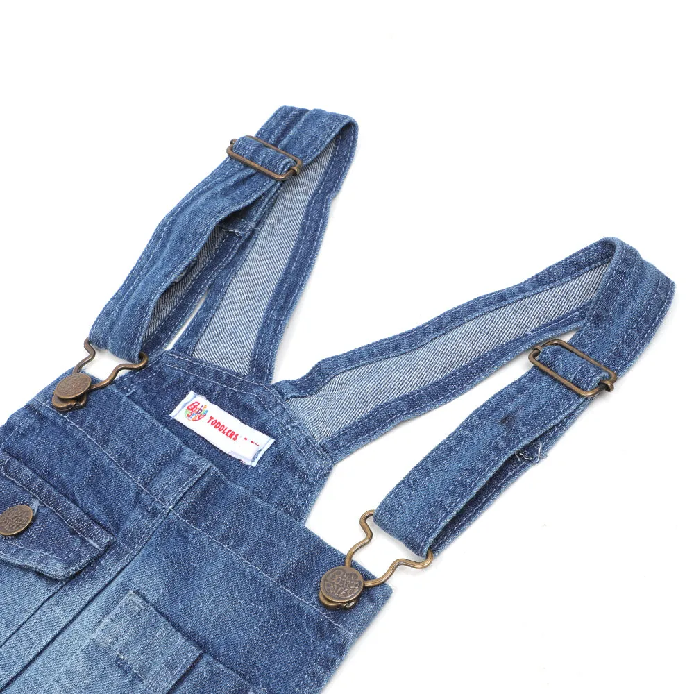 Overall Denim Dangri For Girls - Mid Blue