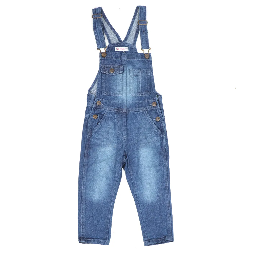 Overall Denim Dangri For Girls - Mid Blue