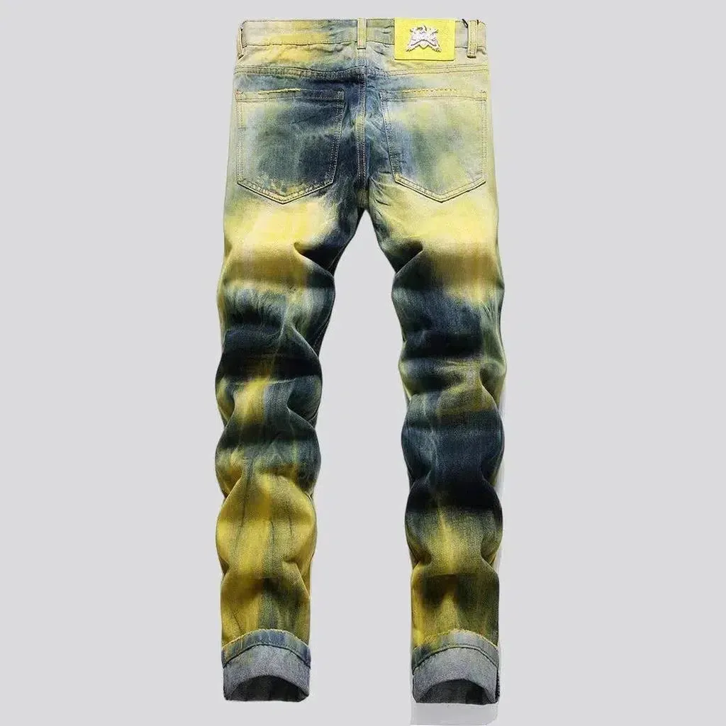 Painted mid-waist jeans
 for men