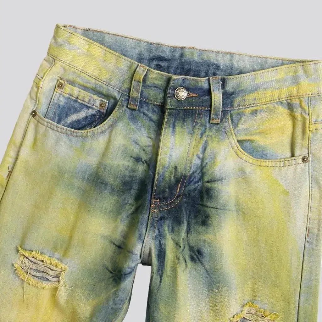 Painted mid-waist jeans
 for men