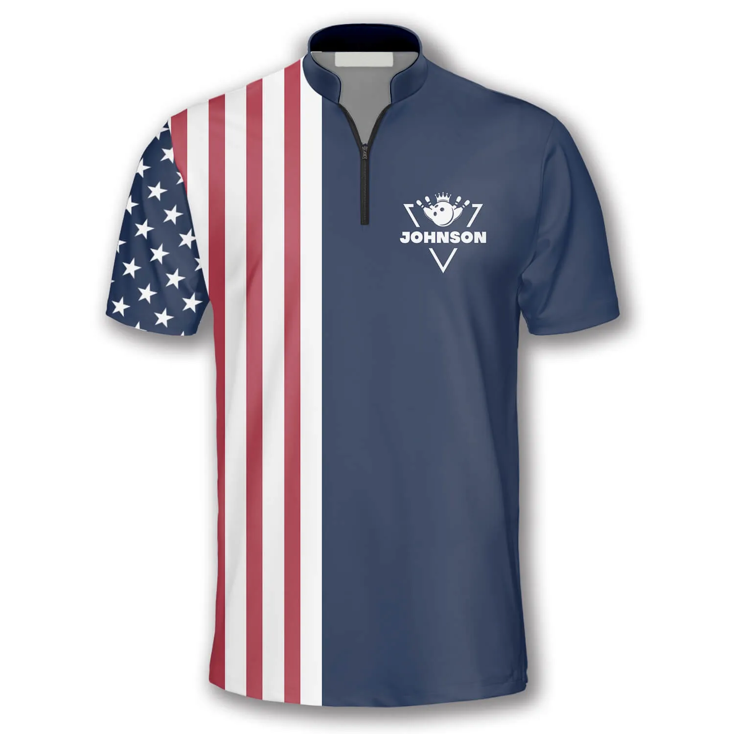 Patriotic American Flag Navy Custom Bowling Jerseys for Men, Best Shirt for Bowler, Flag Bowling Shirt