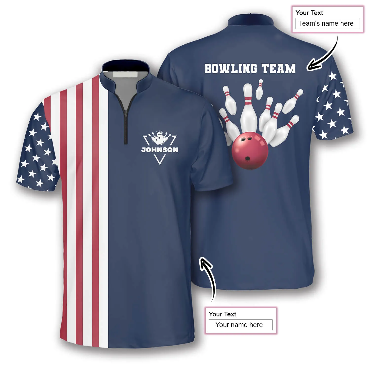 Patriotic American Flag Navy Custom Bowling Jerseys for Men, Best Shirt for Bowler, Flag Bowling Shirt