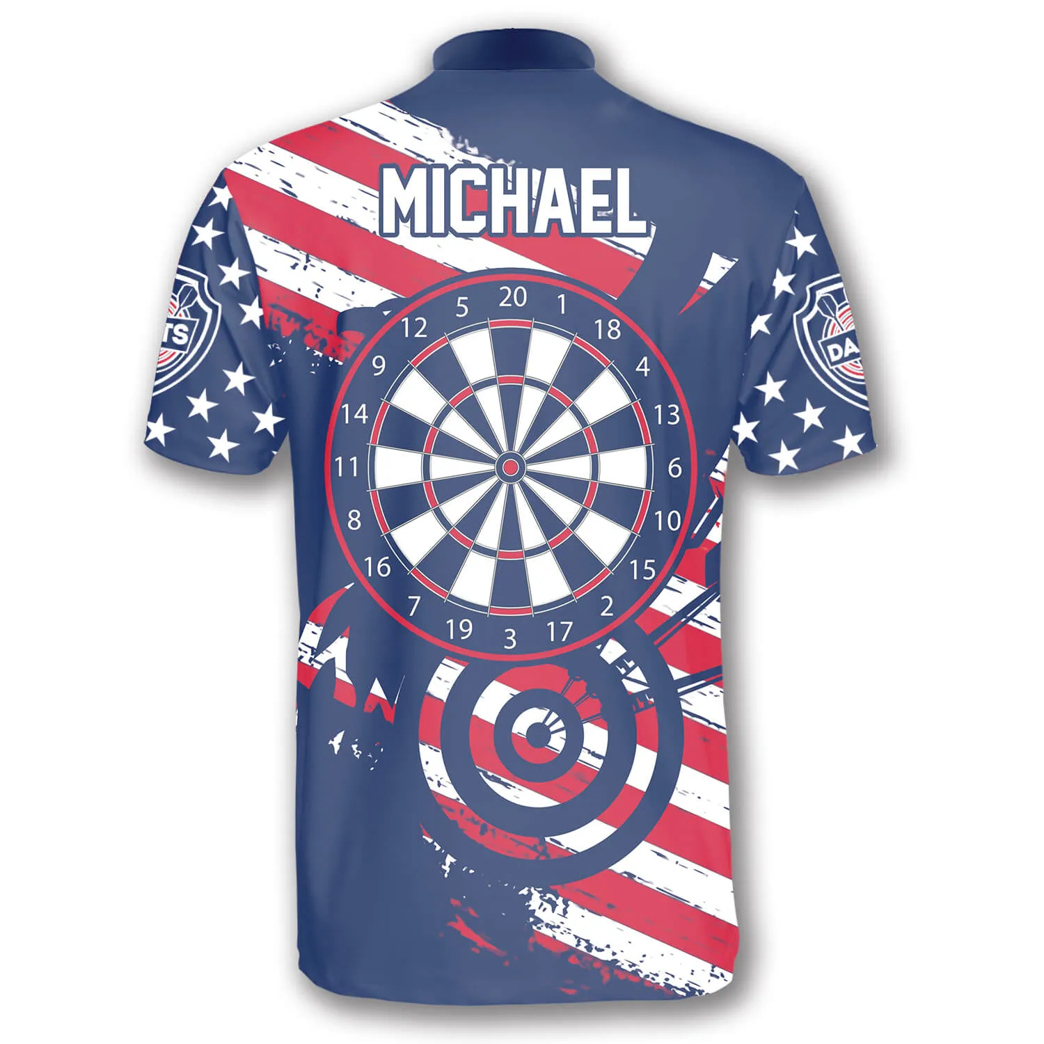 Patriotic Flag Red Blue Custom Darts Jerseys for Men, Crown Dart Shirt, Flag USA Shirt