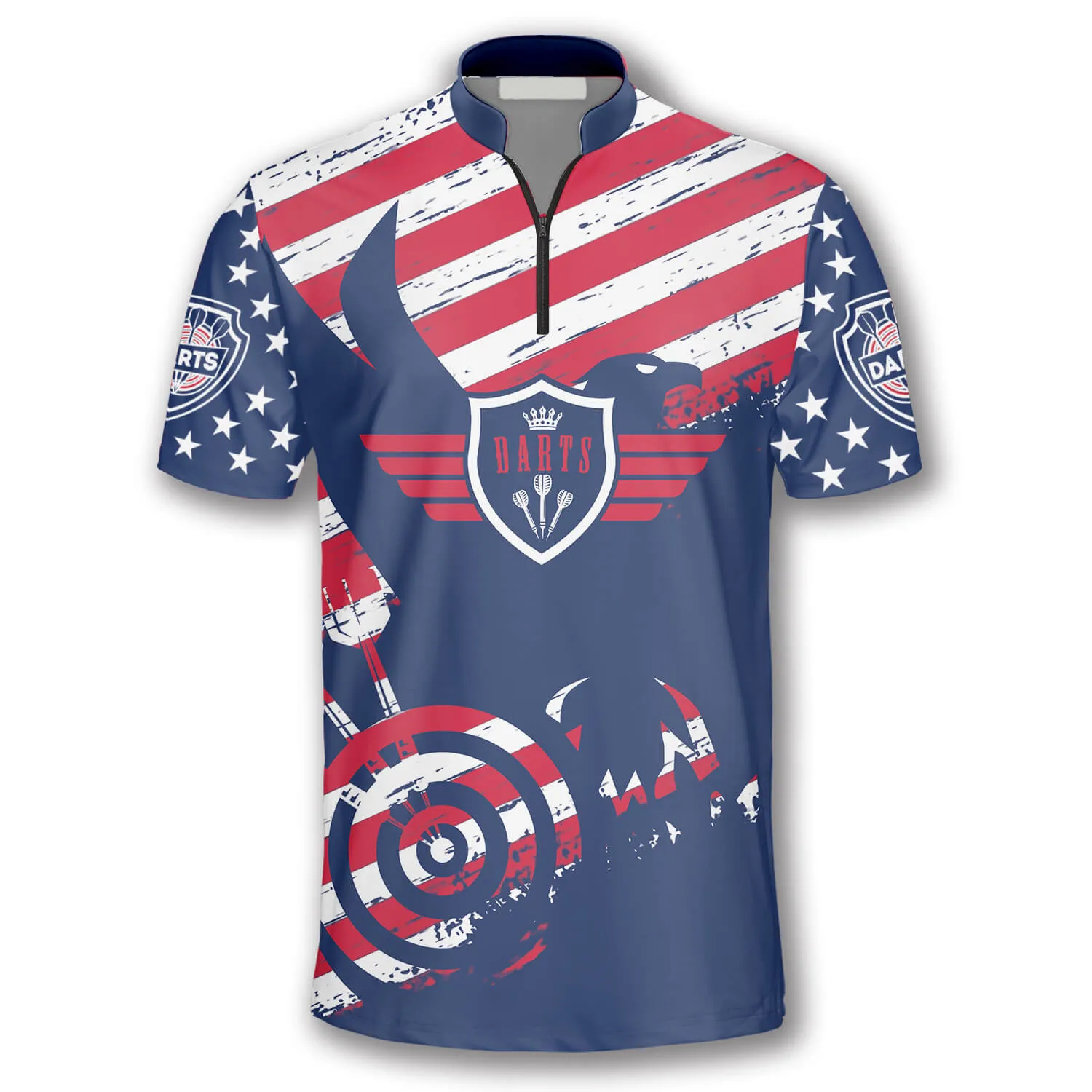 Patriotic Flag Red Blue Custom Darts Jerseys for Men, Crown Dart Shirt, Flag USA Shirt