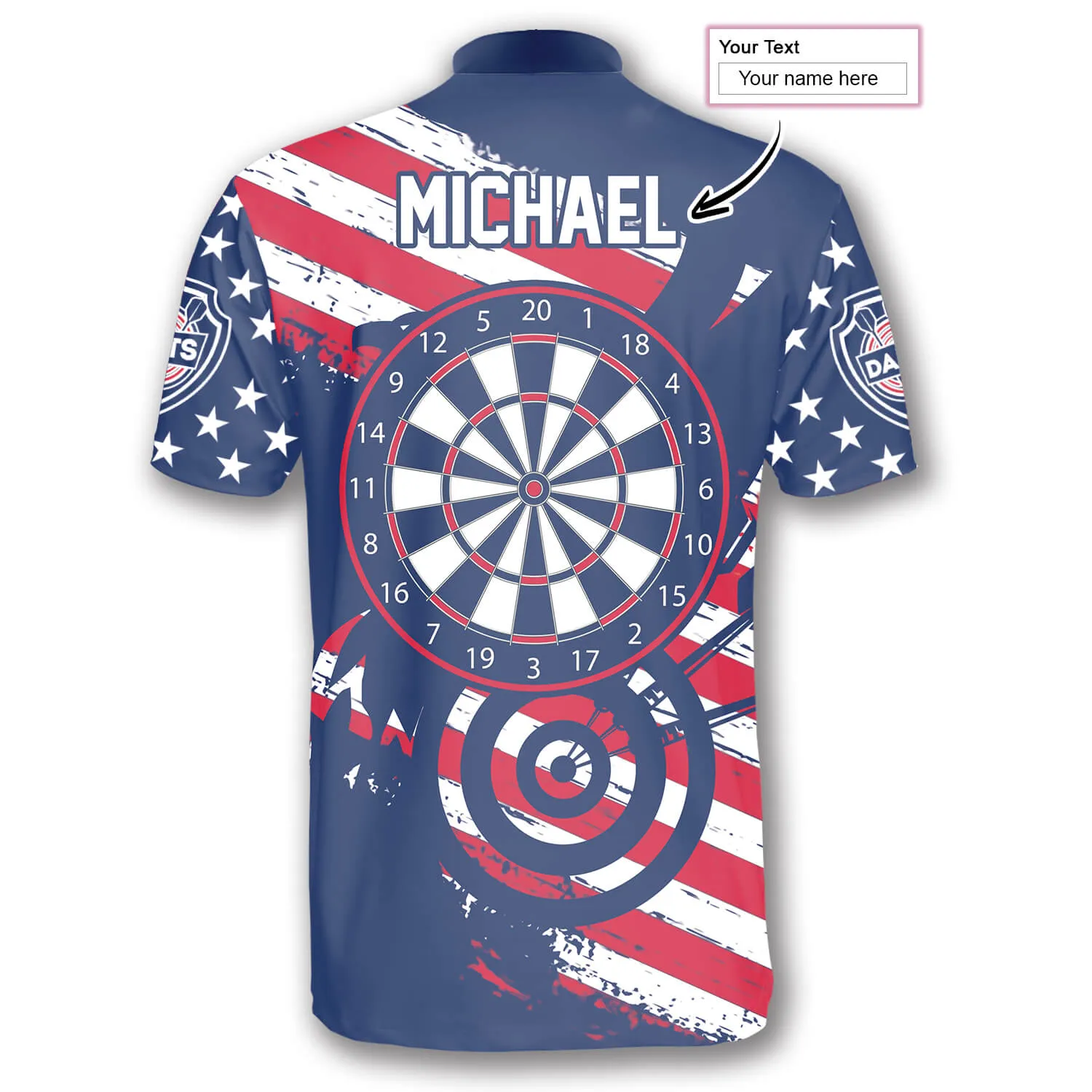 Patriotic Flag Red Blue Custom Darts Jerseys for Men, Crown Dart Shirt, Flag USA Shirt