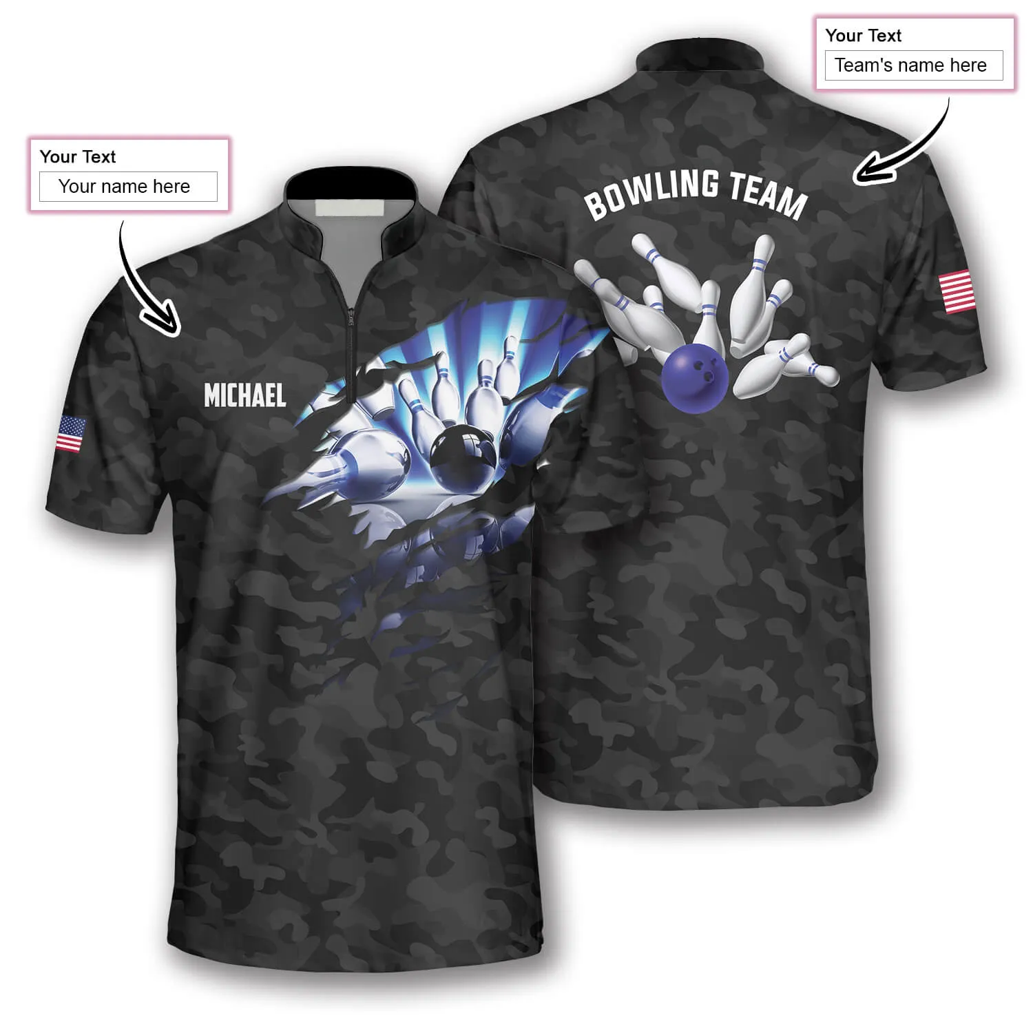 Patriots Black Camo Custom Bowling Jerseys for Men, Bowling In My Heart Jersey Shirt