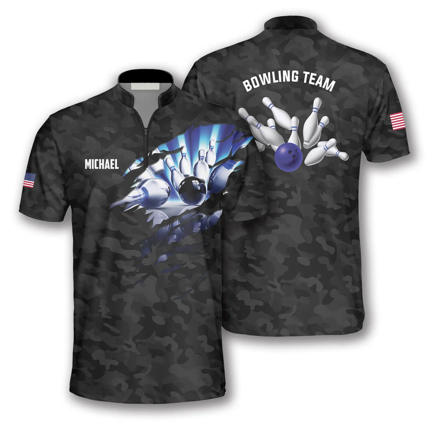 Patriots Black Camo Custom Bowling Jerseys for Men, Bowling In My Heart Jersey Shirt