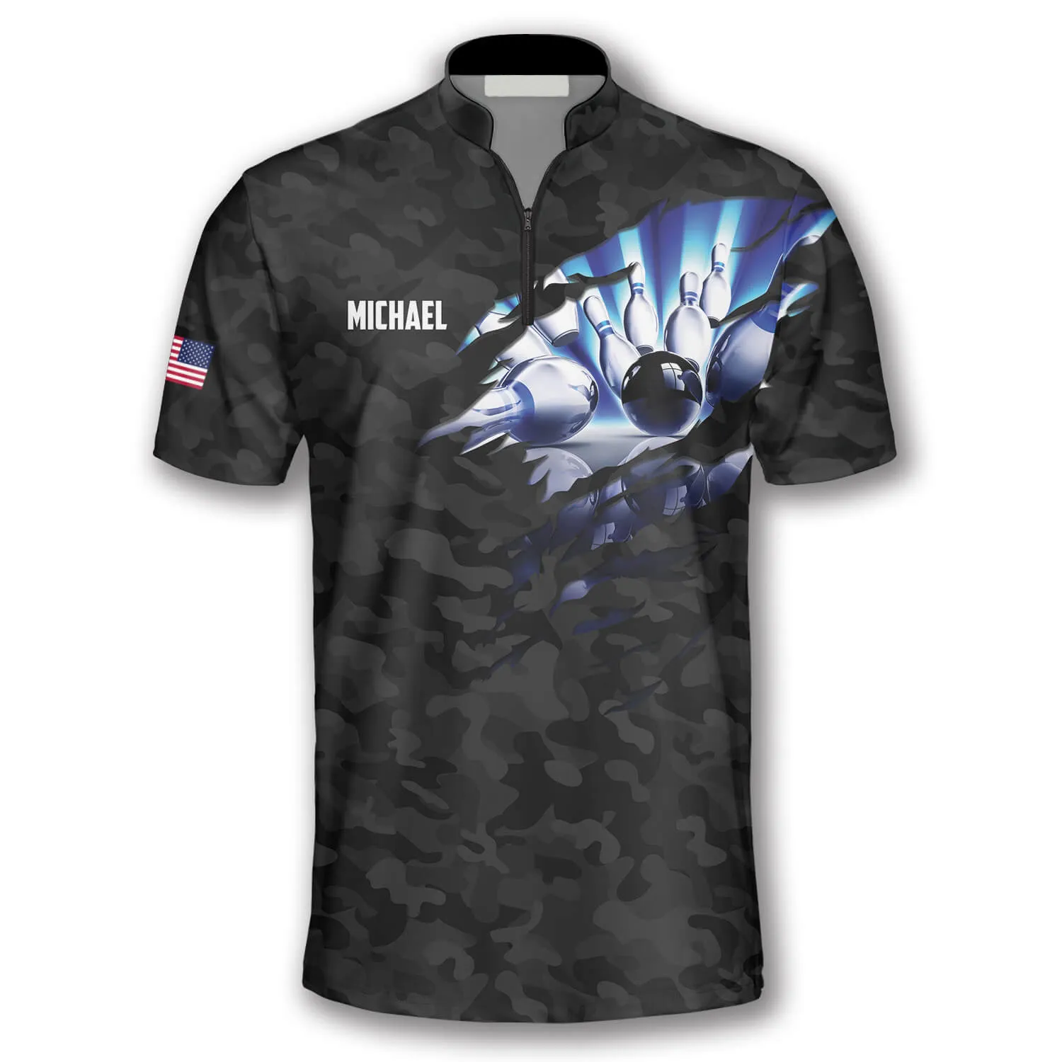 Patriots Black Camo Custom Bowling Jerseys for Men, Bowling In My Heart Jersey Shirt