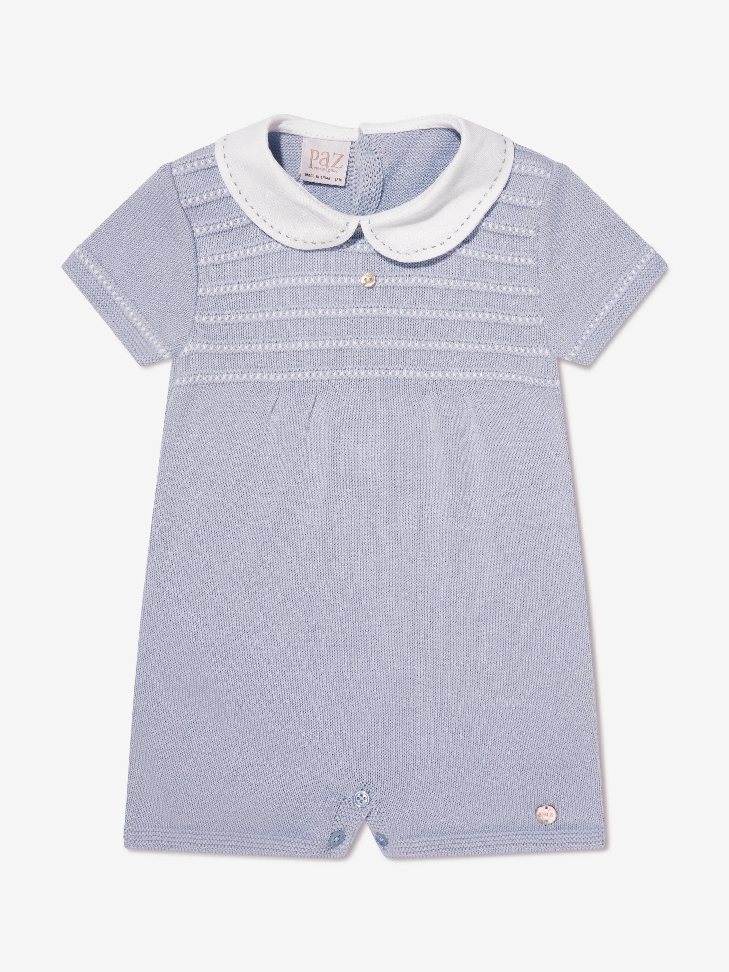 Paz Rodriguez Baby Boys Knitted Romper in Blue