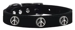 Peace Sign Widget Genuine Leather Dog Collar Black 24