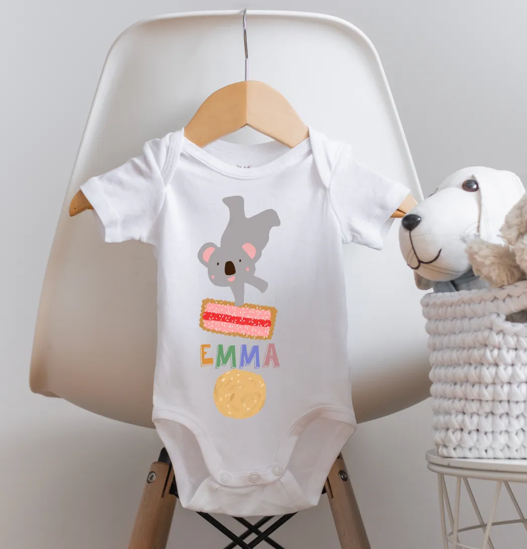 Personalised Onesie Romper - Iced VoVo Anzac Biscuit Koala by Suki McMaster