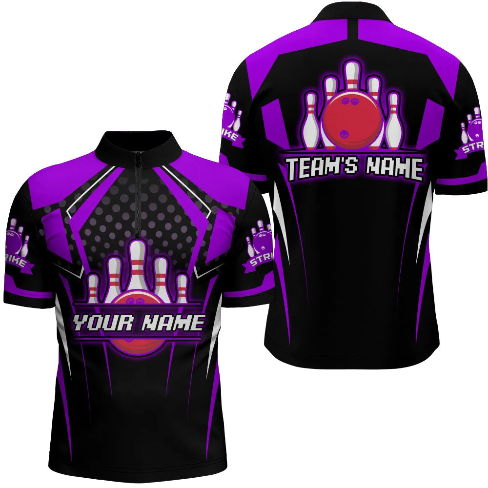 Personalized Multi Color Bowling Jersey For Men Bowling Quarter-Zip Shirt For Team Strike, Perfect Gift for Bowling Lovers