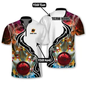 Personalized Name Team Bowling Color Water and Fire 3D Bowling Jersey Shirt, Perfect Gift for Men Women