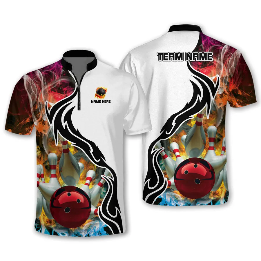 Personalized Name Team Bowling Color Water and Fire 3D Bowling Jersey Shirt, Perfect Gift for Men Women