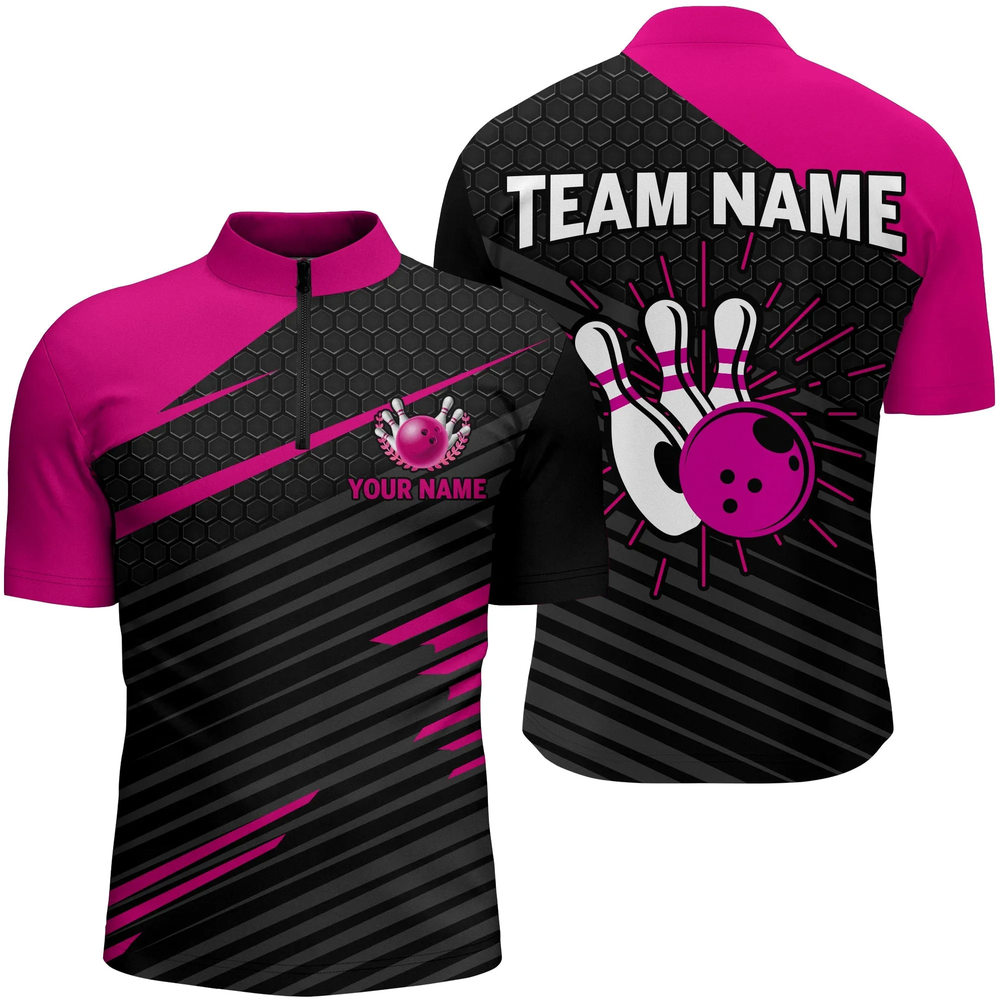 Personalized Name Team Multi Color Bowling Jersey Men Custom Bowling Shirt Team Bowling Quarter-Zip Shirts