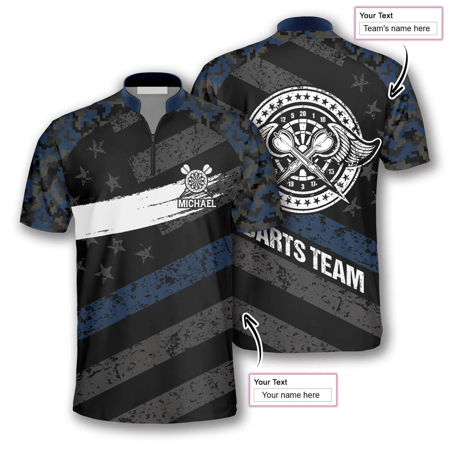 Personalized Passionate Blue Camo Custom Darts Jerseys for Men