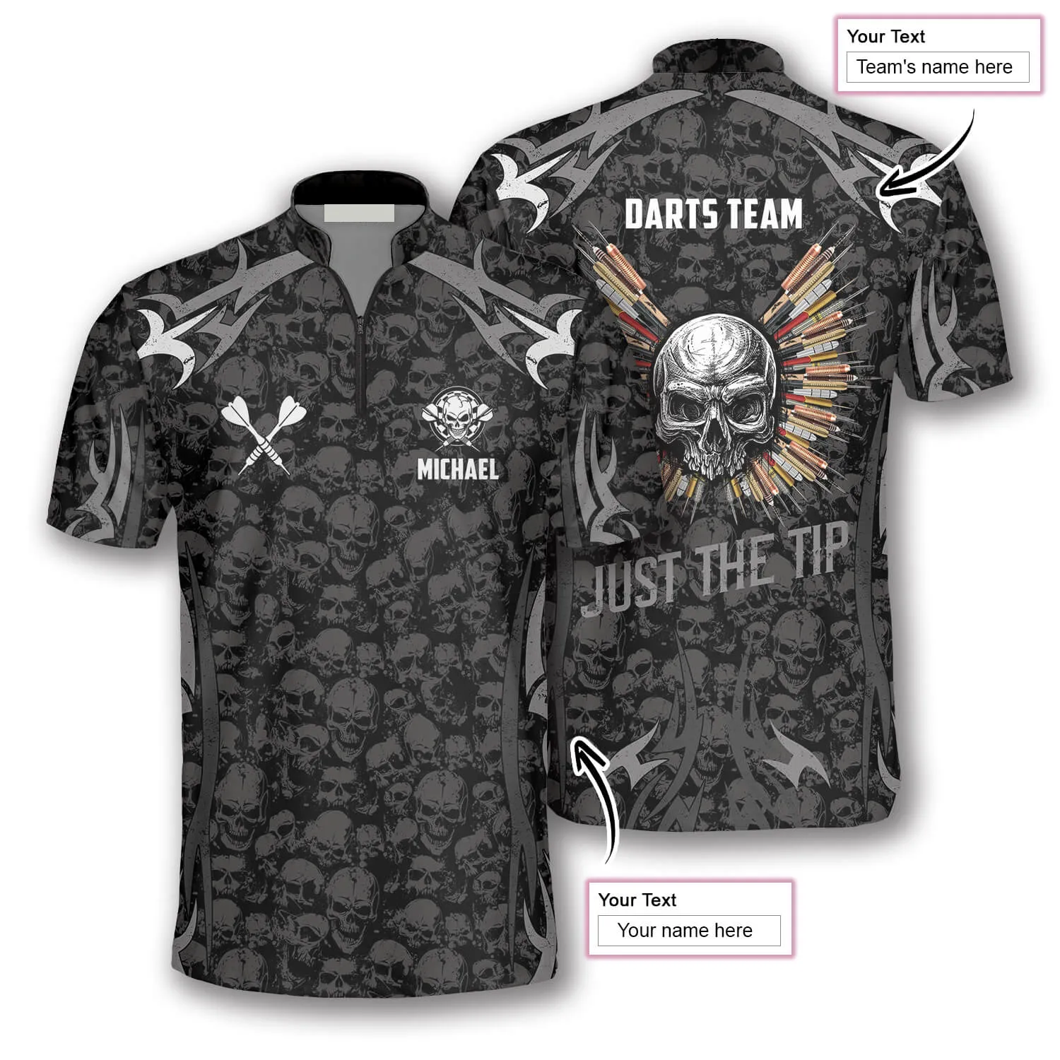 Personalized Skull Angel Wings Custom Darts Jerseys for Men, Skull Dart Jersey Shirt