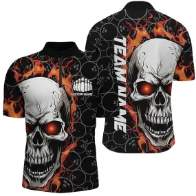 Personalized Skull Bowling Shirt For Men Custom Team's Name Flame Bowler Jerseys Multi Color