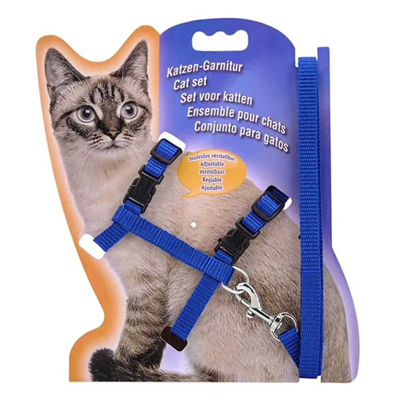 PETS CLUB ADJUSTABLE CAT LEASH WITH HARNESS- BLUE