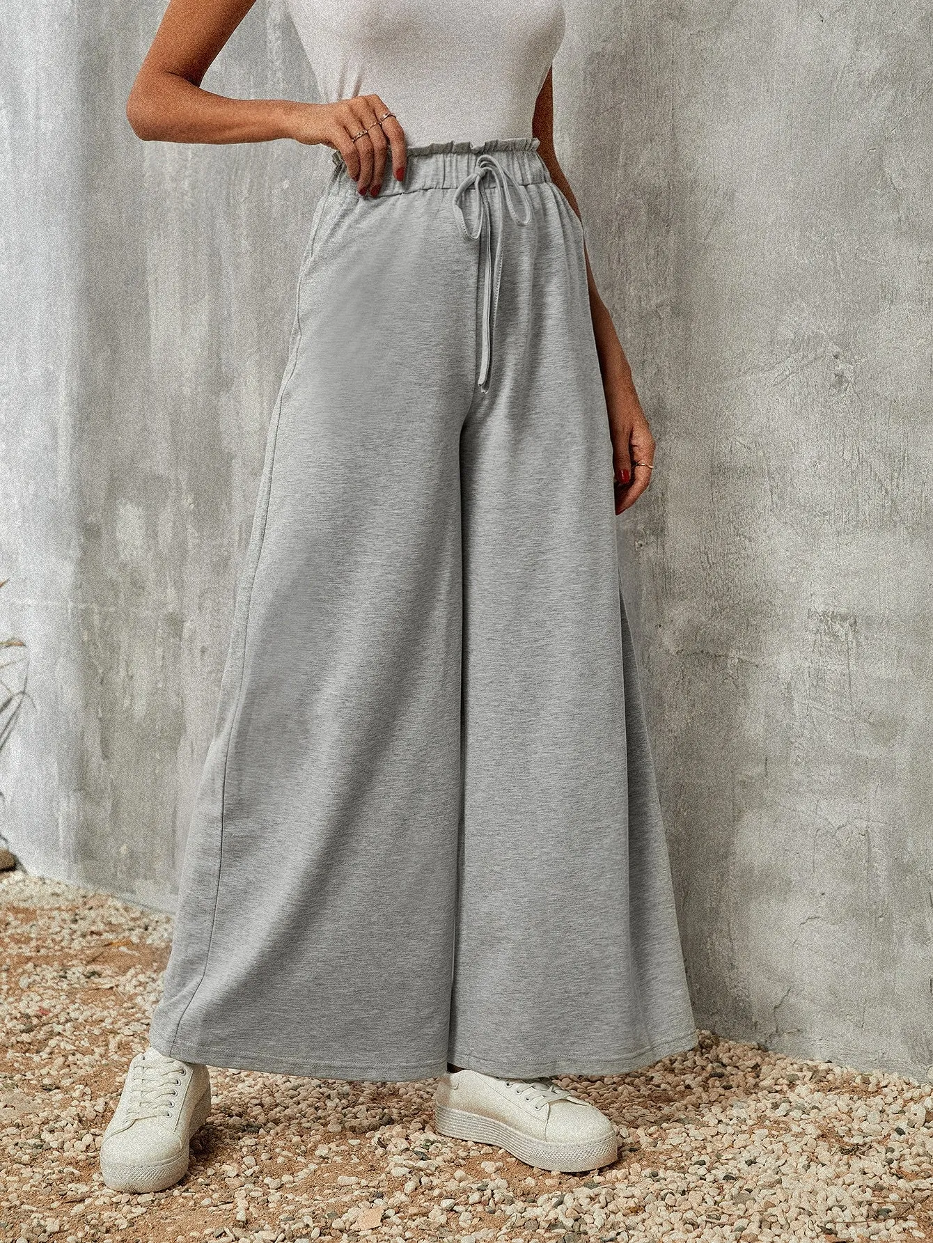 Plain Frill Natural Long Women Sweatpants