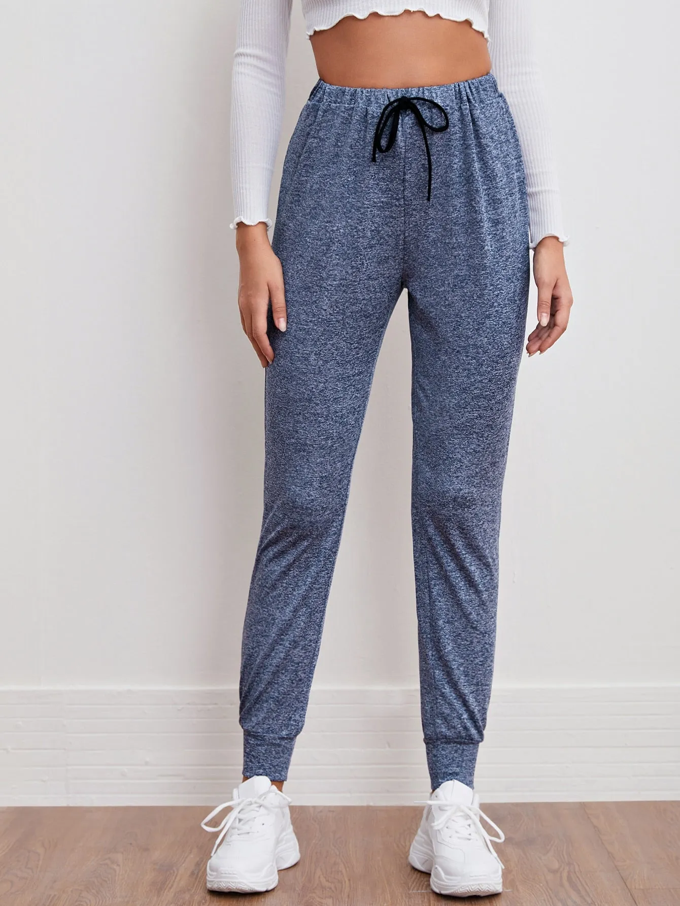 Plain Knot High Waist Cropped Women Sweatpants