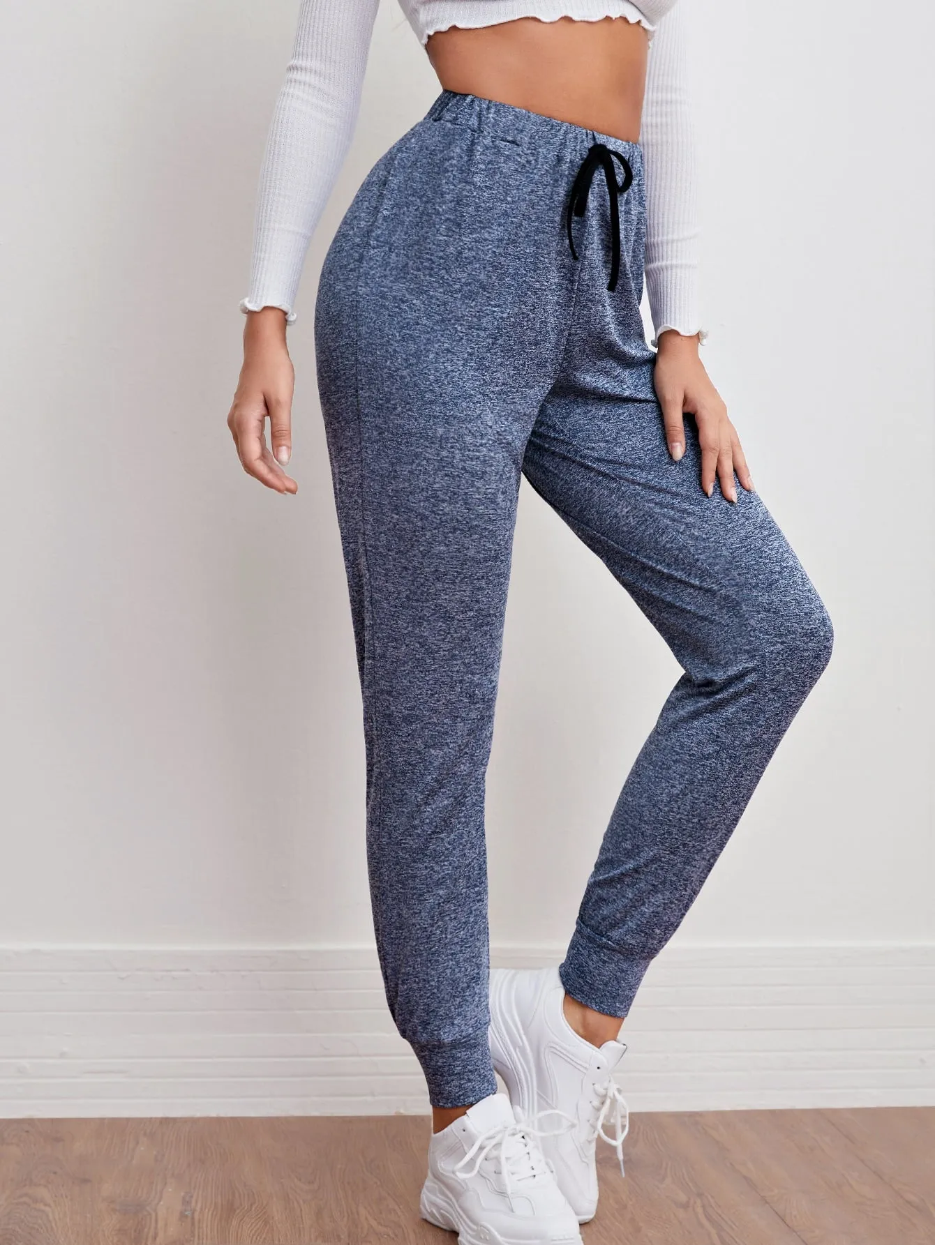 Plain Knot High Waist Cropped Women Sweatpants