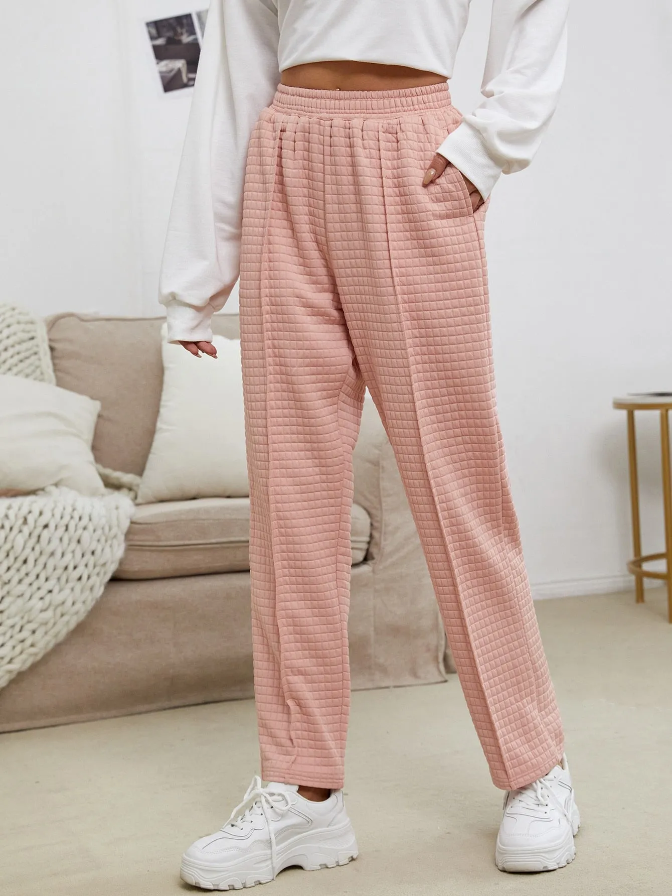 Plain Pocket Natural Long Women Sweatpants