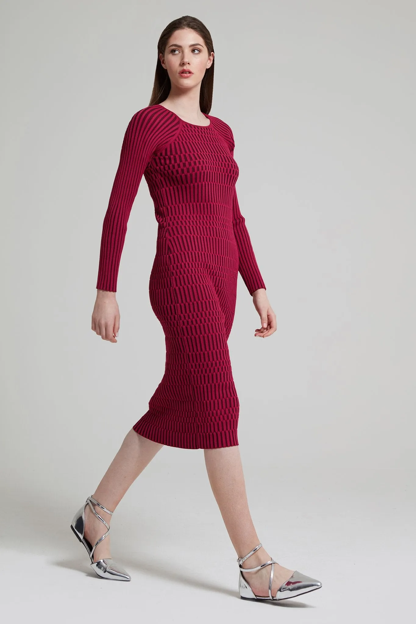 Plaited Ribbed-Knit Dress