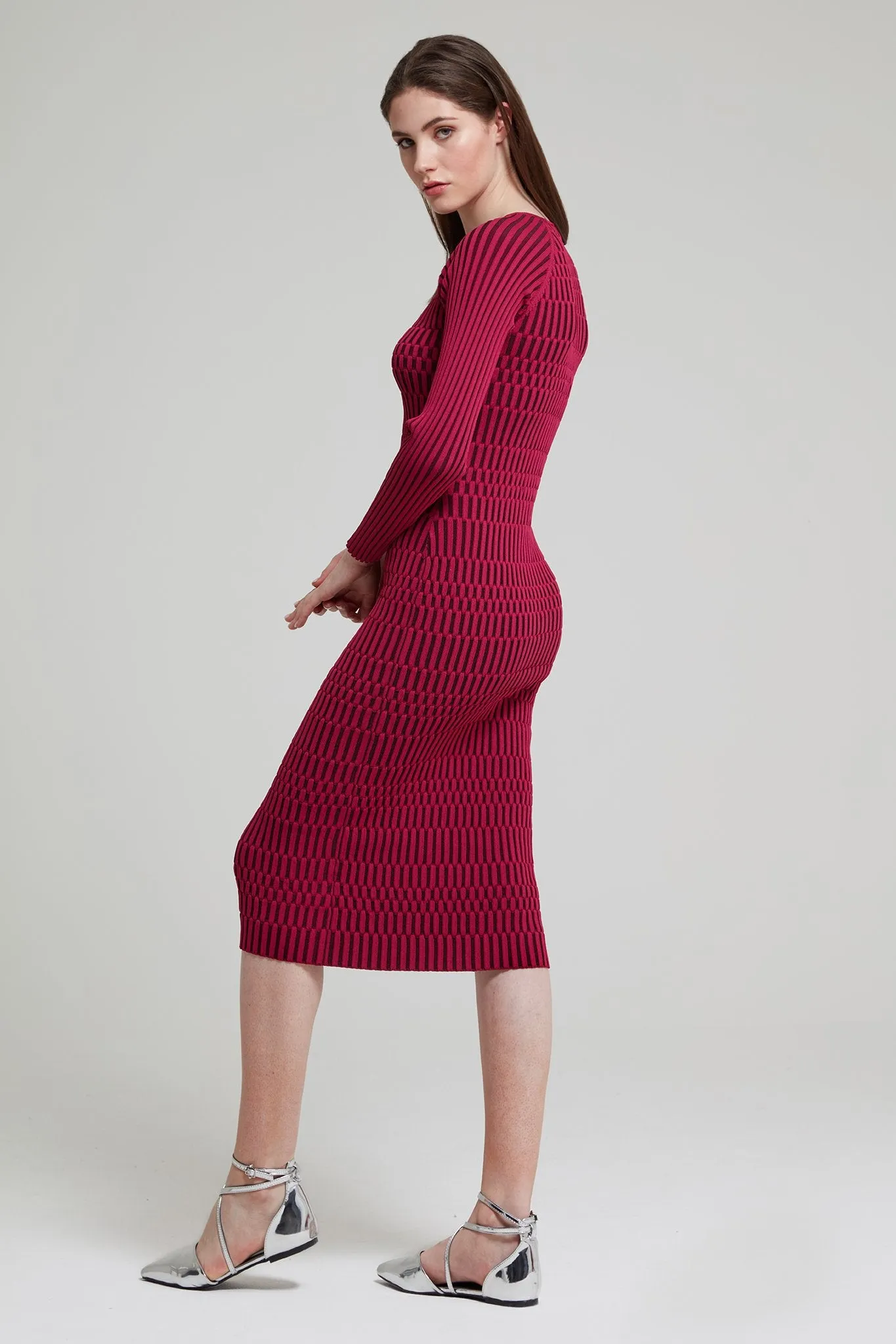 Plaited Ribbed-Knit Dress