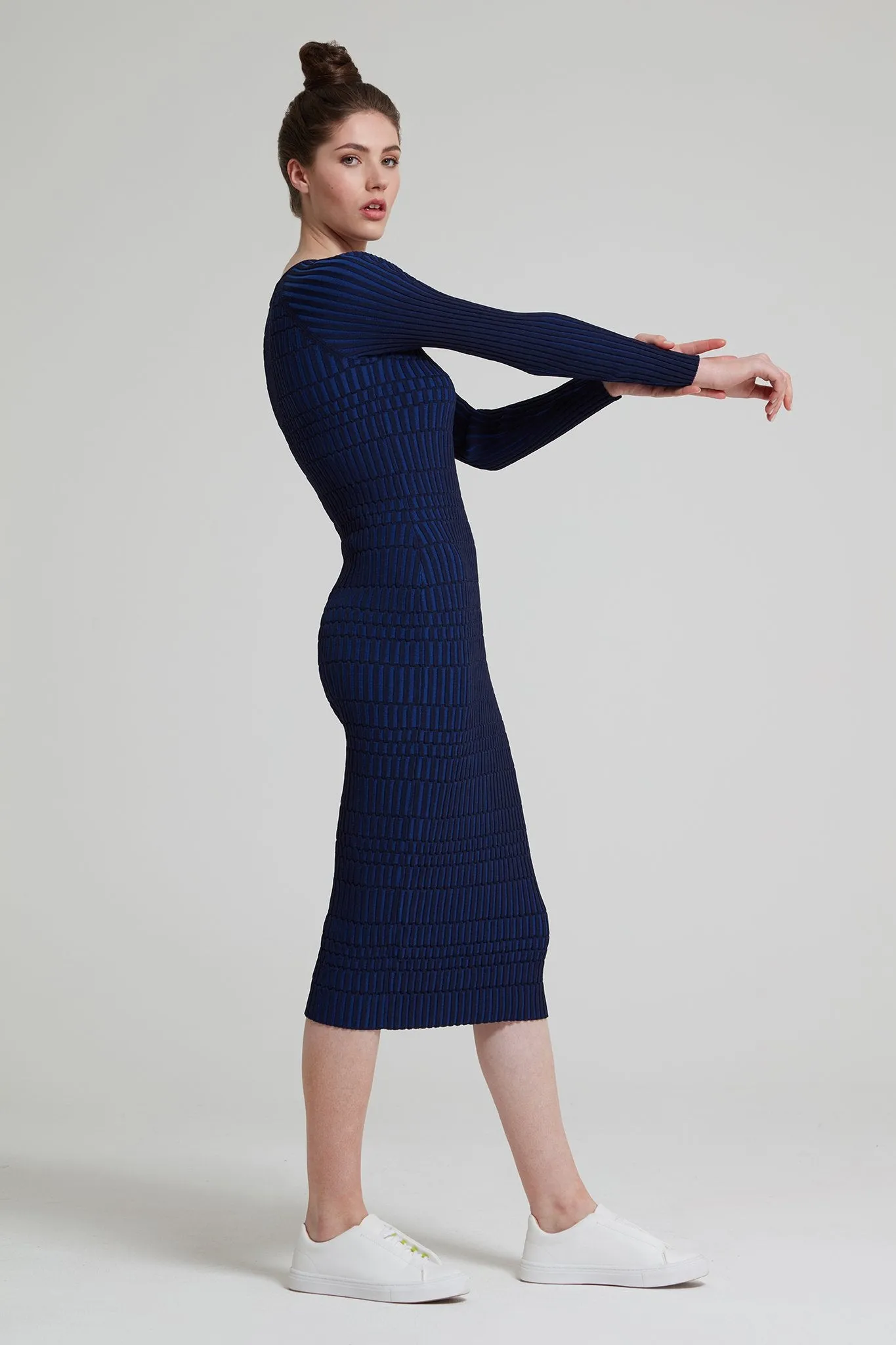 Plaited Ribbed-Knit Dress