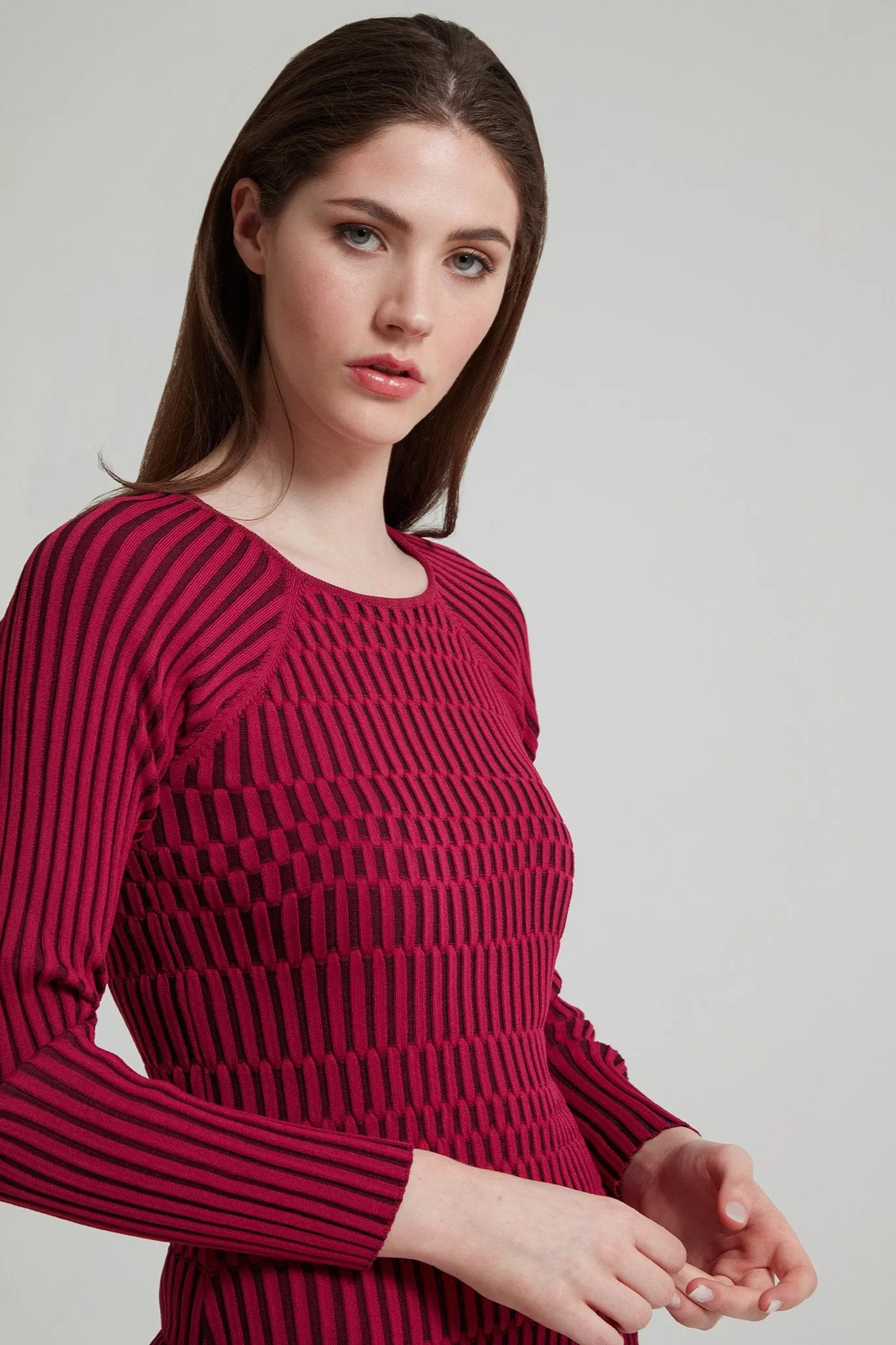 Plaited Ribbed-Knit Dress