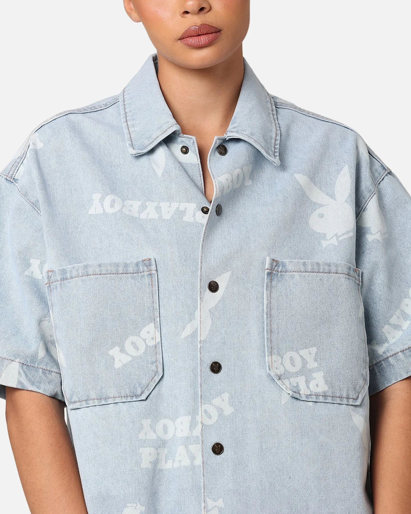 Playboy Mess Collared Shirt Light Indigo