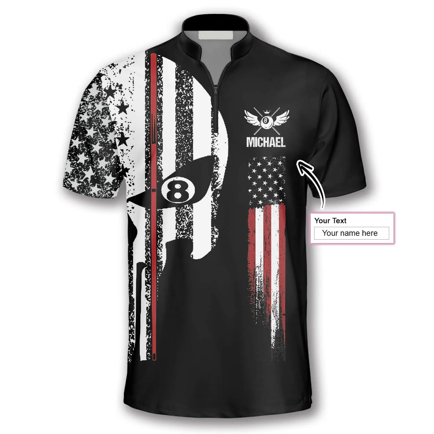 Punisher Skull Flag Custom Billiard Jerseys for Men, Flag USA Billiard Shirt, Skull Shirt