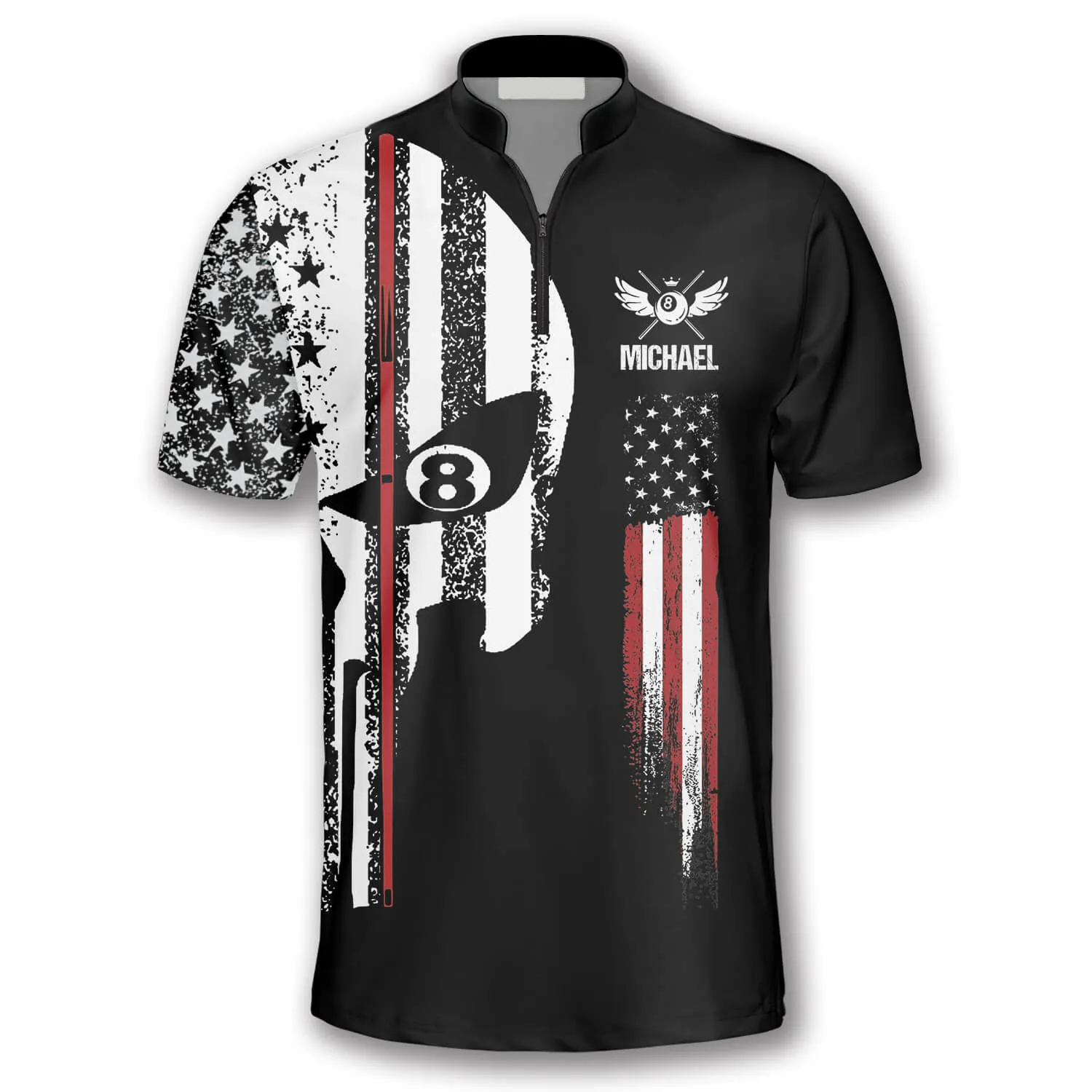 Punisher Skull Flag Custom Billiard Jerseys for Men, Flag USA Billiard Shirt, Skull Shirt