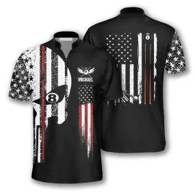 Punisher Skull Flag Custom Billiard Jerseys for Men, Flag USA Billiard Shirt, Skull Shirt