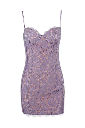 Purple Lace Appliques Bodycon Short Dress