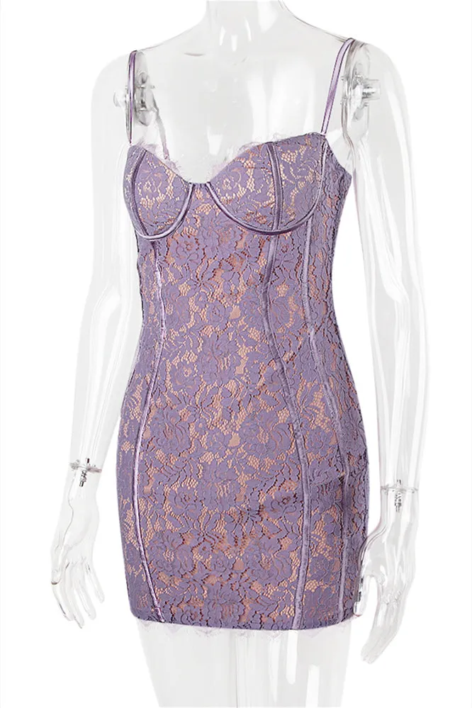 Purple Lace Appliques Bodycon Short Dress