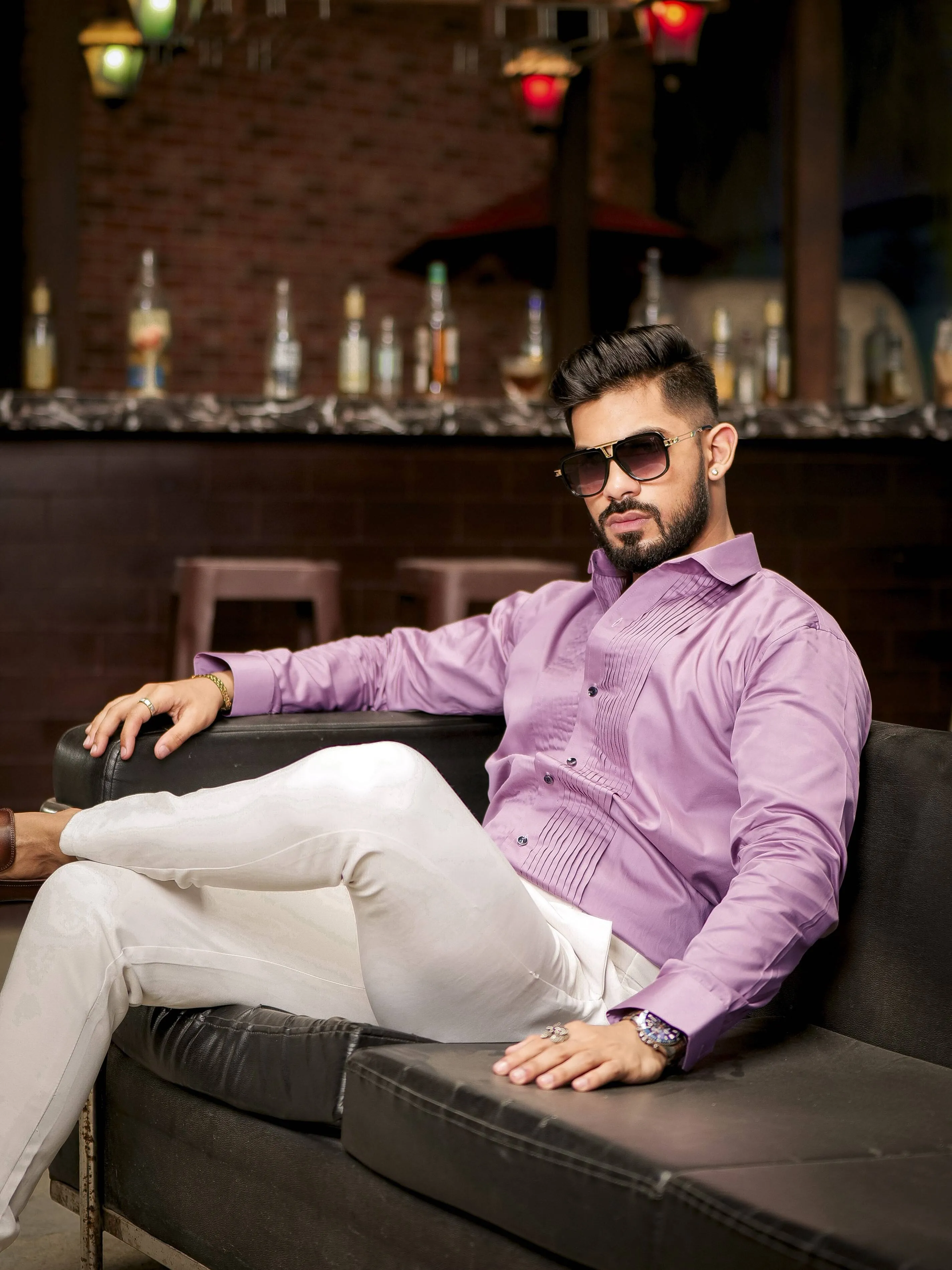 Purple Subtle Sheen Tuxedo Premium Giza Satin Cotton Shirt