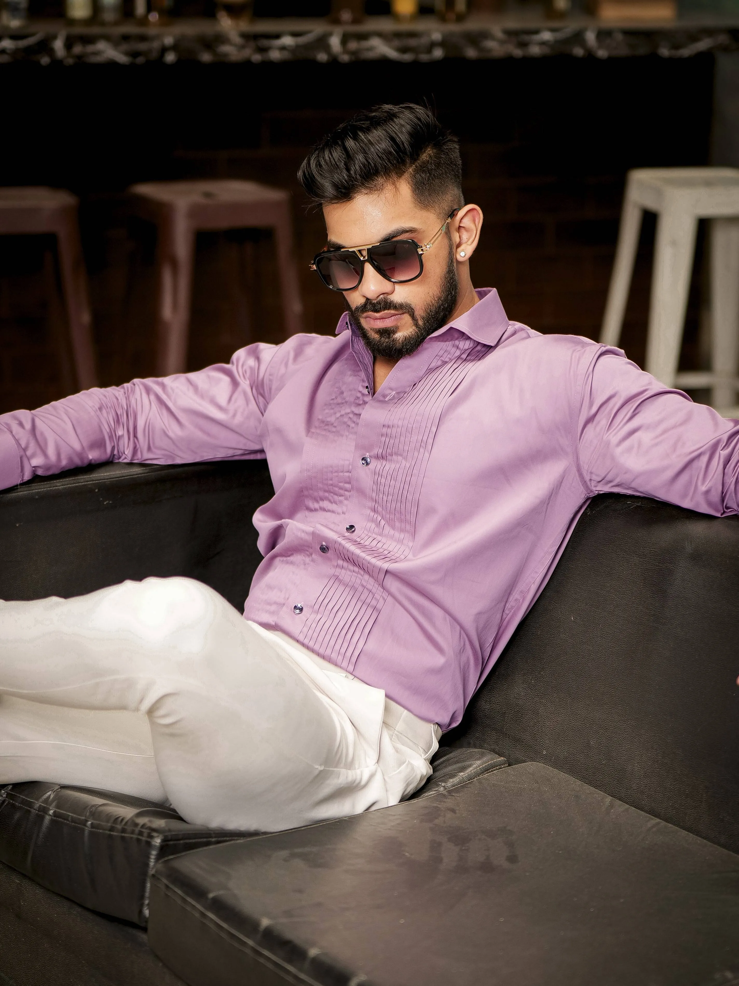 Purple Subtle Sheen Tuxedo Premium Giza Satin Cotton Shirt