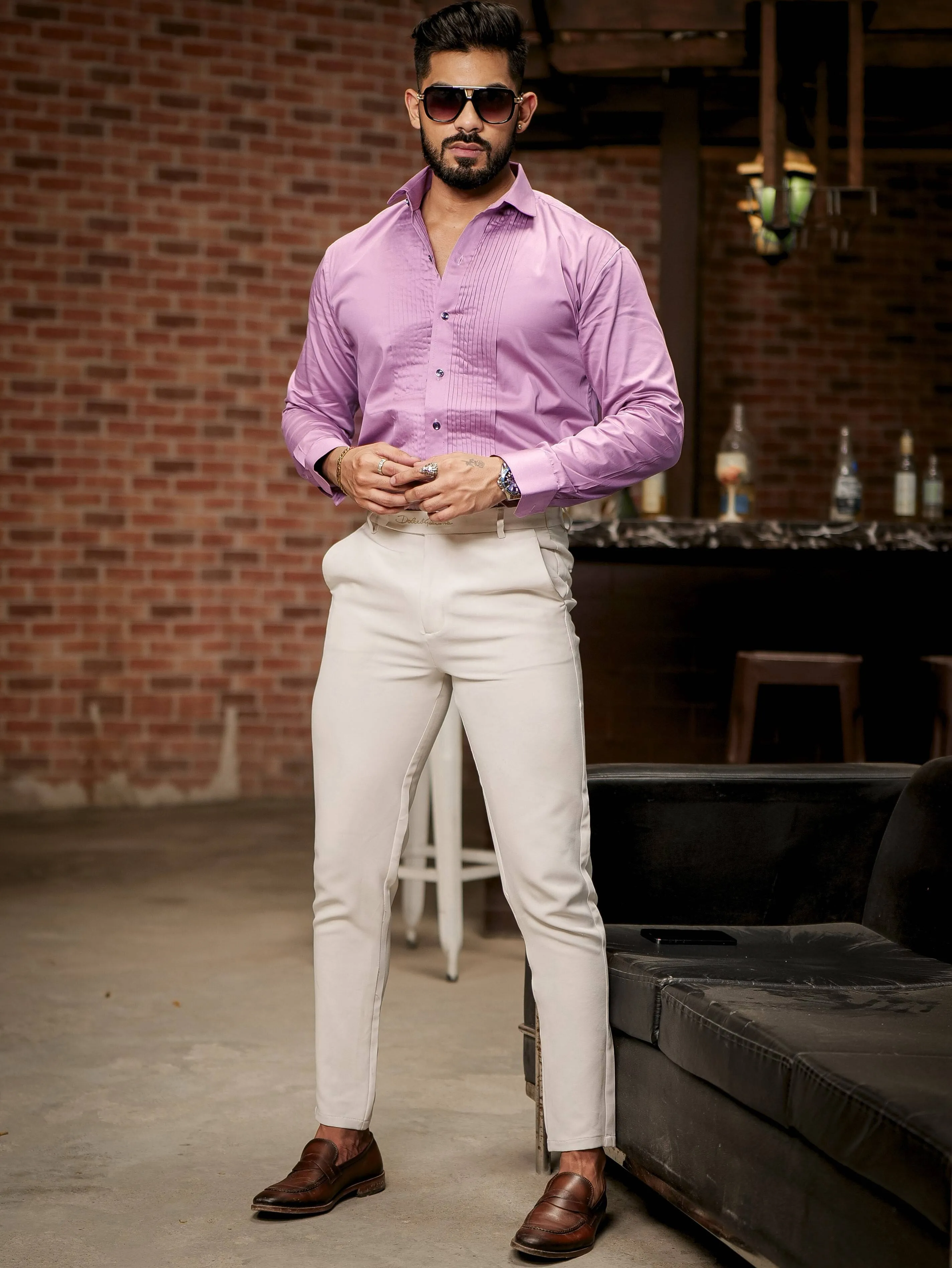 Purple Subtle Sheen Tuxedo Premium Giza Satin Cotton Shirt