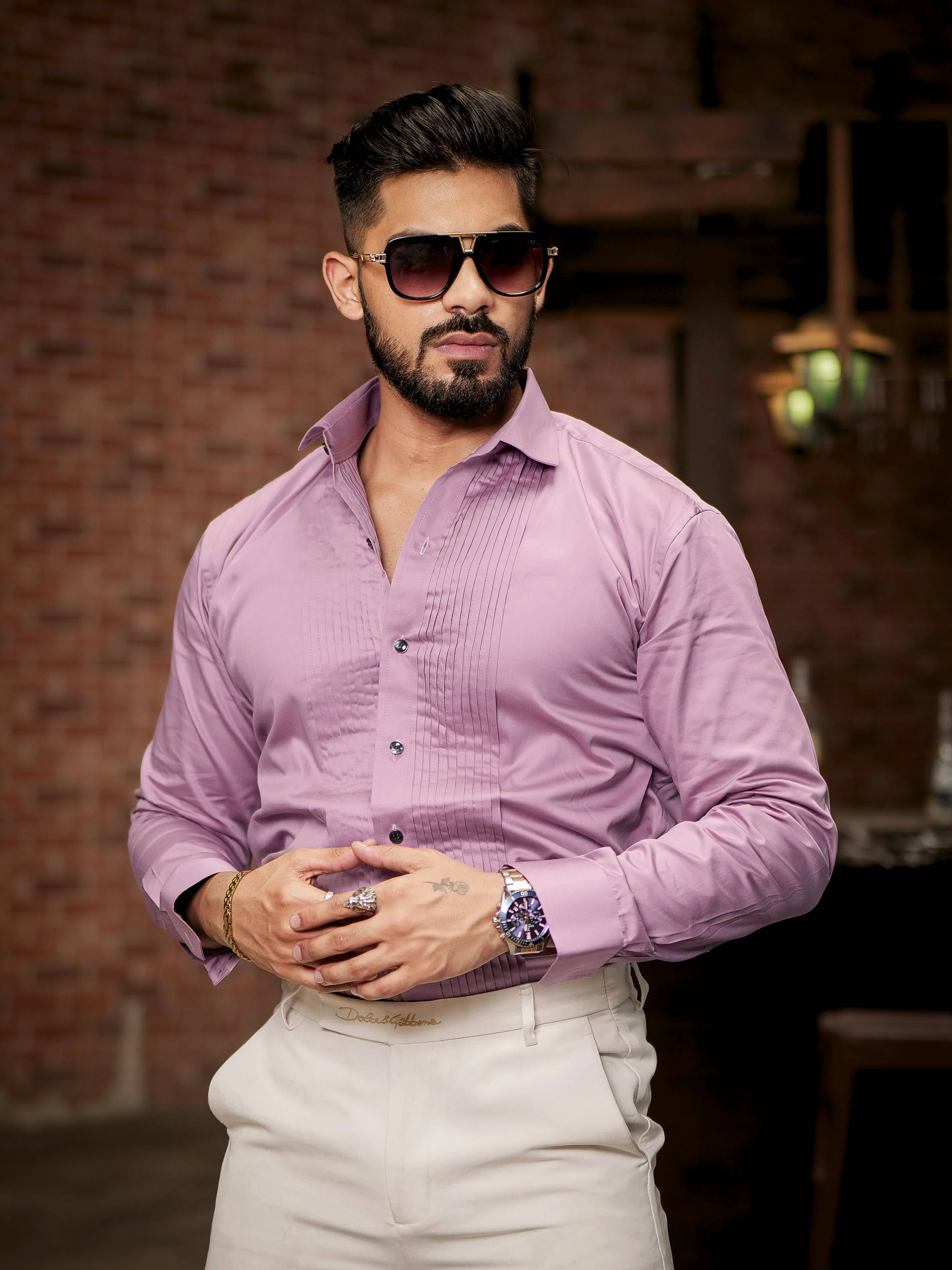 Purple Subtle Sheen Tuxedo Premium Giza Satin Cotton Shirt